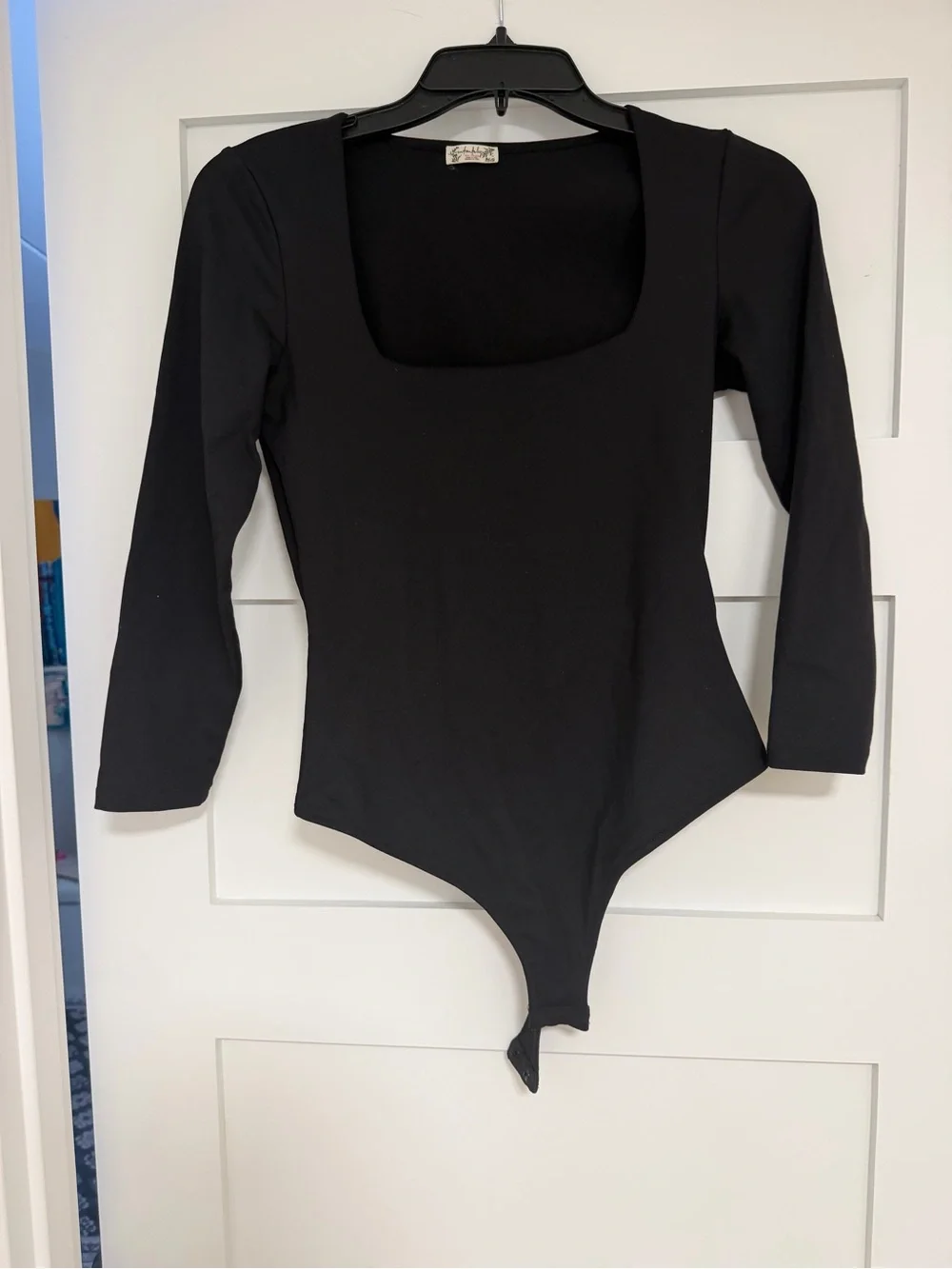 Free People Black Square-Neck Long Sleeve Bodysuit